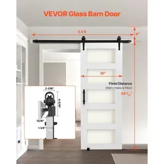 VEVOR Schiebetür im Scheunenstil Schiebetürsystem (762 x 2134 mm) aus hochfesten MDF-Platten & Milchglas, Scheunentor mit Hardware-Kit & wasserfester PVC-Oberfläche & H-Rahmen für Badezimmer VEVOR Schiebetür im Scheunenstil Schiebetürsystem (762 x 2134 mm) aus hochfesten MDF-Platten & Milchglas, Scheunentor mit Hardware-Kit & wasserfester PVC-Oberfläche & H-Rahmen für Badezimmer