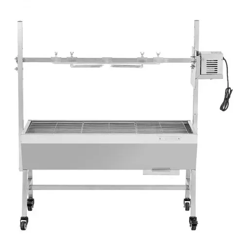 VEVOR Drehspießgrill 38 W Spanferkelgrill Lammgrill Holzkohlegrill (94 cm Grilllänge) mit 60 kg Tragkraft & Rädern & 7-facher Höhenverstellung, Edelstahl-Elektrogrill-Set für Camping Outdoor – Bild 8
