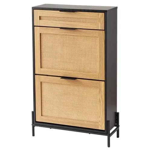 VEVOR Schuhschrank Schuhkommode aus Rattan mit 2 Klappschubladen & 1 Ausziehschublade, Metallbeine, schmaler Schuhschrank ideal für Eingangsbereich Diele Schrank Flur Schuhkipper Schwarz – Bild 9