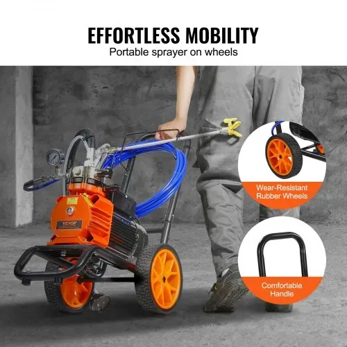 VEVOR Airless-Farbspritzgerät mit Membran, 1100 W effizientes Airless-Farbspritzgerät mit Wagen, 2000 psi Airless-Farbspritzgerät, mit Verlängerungsstang, 2 L/min Hochdruck Airless Farbsprühsystem – Bild 4