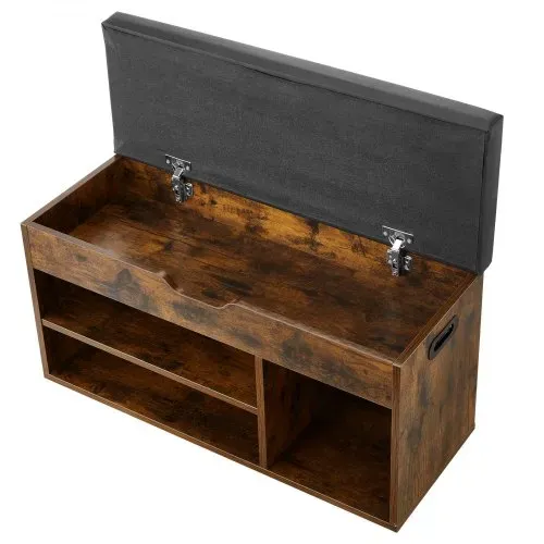VEVOR Schuhregalbank Schuhbank (805 x 305 x 445 mm), Eingangsbereichsbank mit anhebbarem Stauraum & Polster, Schuhregal mit 3 Fächern (136 kg belastbar), für Haustür Flur Wohnzimmer Schwarz – Bild 10