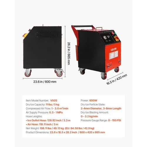 VEVOR Trockeneisstrahlgerät, 5kg, Trockeneis Strahlanlage 4 Düsen, Trockeneis-Blaster-Reinigung, Einstellbare Druckmenge, Trockeneisstrahlen-Reinigungsmaschine für Auto, Schiff, Luftfahrt, Chemie – Bild 6