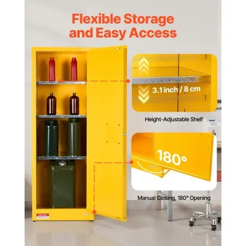 VEVOR Brennbarer Lagerschrank 87,06 L, 59 x 46 x 165,1 cm Brandschutzschrank mit Verstellbarem Regal, Kaltgewalzter und Verzinkter Stahl-Brandschutzschrank, für Gewerbliche, Industrielle Nutzung, Gelb – Bild 5