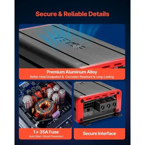 VEVOR Autoverstärker 4-Kanal, Endstufe Klasse D Überbrückbar, Max. 4 x 120 W an 4 Ohm / 4 x 200 W an 2 Ohm, Hochleistungsverstärker für SUVs Pickups Geländewagen Mehrkanal-Audioverstärker – Bild 4