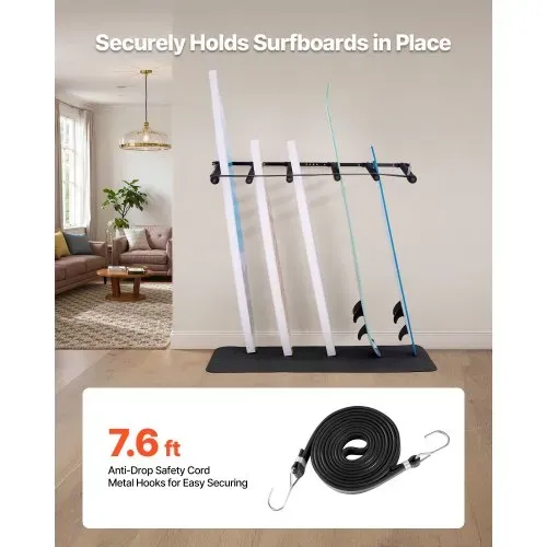 VEVOR Surfbrett-Wandhalterung (5 Ebenen) vertikales Surfbrett-Rack Aufhänger zur Aufbewahrung & Präsentation, verstellbarer Organizer für Kiteboards Shortboards Skier Snowboards Schwarz – Bild 2