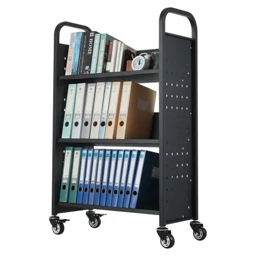 VEVOR Bücherwagen, 150 kg Tragkraft, Bibliothekswagen, 77 x 38 x 122 cm, einseitiges V-förmiges Bücherregal mit Doppelbremsrollen, Bücherregalwagen für Wohnzimmer, Büro, Schule, Schwarz – Bild 10