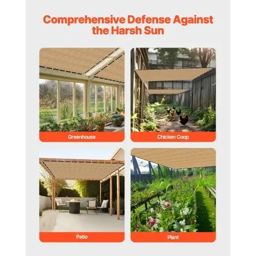VEVOR 90 % Sonnenschutztuch Sichtschutz Schattenabdeckung (366 x 610 cm) für Pergola mit Edelstahlösen, Sonnensegeltuch mit 160 g/m² HDPE-Material, für Outdoor Terrasse Garten Hinterhof (Beige) – Bild 5
