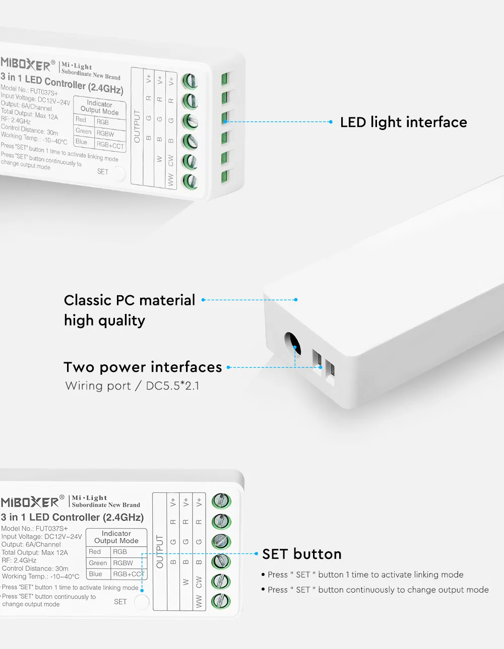 MiBoxer FUT037S+ LED Controller 3in1 (RGB/RGB-W/RGB+CCT) DC12/24V 2,4G – Bild 2
