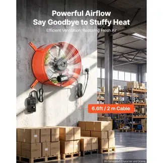 VEVOR Giebellüfter 40,6cm Dachbodenlüfter mit 3304,6m³/h Luftstrom Orange, Kühlung & Luftzirkulation für Dachboden Werkstatt & Garage, Kohlenstoffstahlgehäuse, mit Thermostat Netzkabel & Steuerkabel VEVOR Giebellüfter 40,6cm Dachbodenlüfter mit 3304,6m³/h Luftstrom Orange, Kühlung & Luftzirkulation für Dachboden Werkstatt & Garage, Kohlenstoffstahlgehäuse, mit Thermostat Netzkabel & Steuerkabel