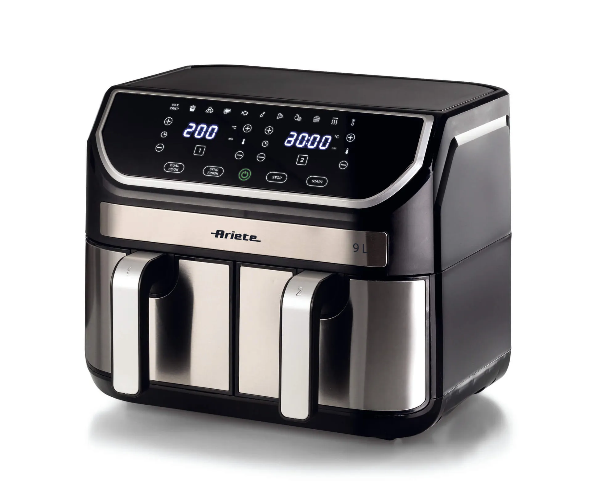 Ariete 4625/00 Doppel 9 l Eigenständig 2100 W Heißluftfritteuse Schwarz, Edelstahl Ariete 4625/00 Doppel 9 l Eigenständig 2100 W Heißluftfritteuse Schwarz, Edelstahl