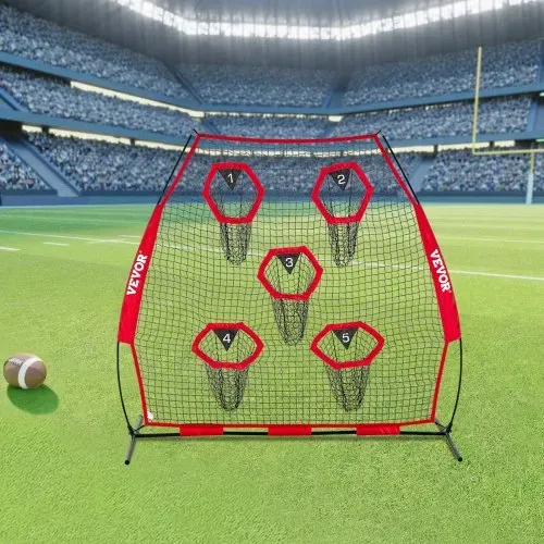 VEVOR Fußballtrainer Wurfnetz Übungsnetz (2170 x 1255 x 2230 mm) mit 5 Zieltaschen & tragbarer Aufbewahrungstasche & Bogenrahmen, Training für die Passgenauigkeit des Quarterbacks, rot – Bild 7