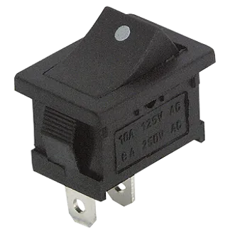 Mini-Wippenschalter McPower, 2-polig, schwarze Wippe mit Punkt, 250V/6A Mini-Wippenschalter McPower, 2-polig, schwarze Wippe mit Punkt, 250V/6A