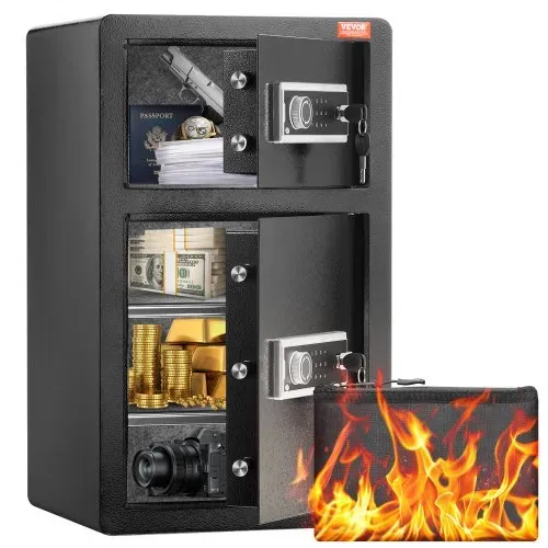 VEVOR Safe Tresor mit feuerfester Geldtasche, Doppeltüren-Safe 4,5 Kubikfuß, 2 höhenverstellbare Trennwände, digitaler Möbeltresor mit Schlüssel, Code, Safe für Geld Schmuck Wertsachen, Schwarz VEVOR Safe Tresor mit feuerfester Geldtasche, Doppeltüren-Safe 4,5 Kubikfuß, 2 höhenverstellbare Trennwände, digitaler Möbeltresor mit Schlüssel, Code, Safe für Geld Schmuck Wertsachen, Schwarz