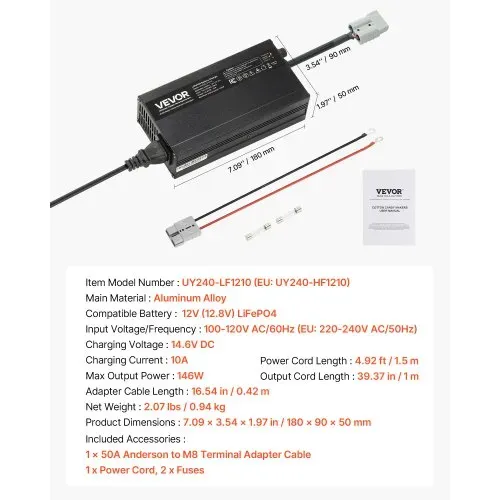 VEVOR 12 V 10 A Lithium-Batterieladegerät, 14,6 V DC Ladespannung, mit Anderson-Anschluss, LED-Anzeige, 0-V-Aktivierung, für Lithium-LiFePO4-Deep-Cycle-Akkus von Booten, Wohnmobilen – Bild 6