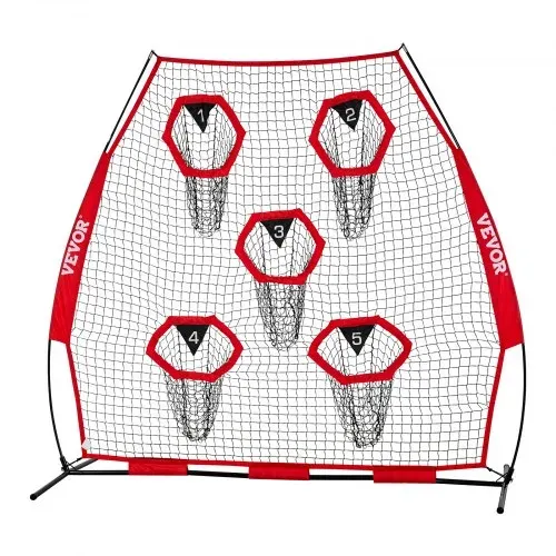 VEVOR Fußballtrainer Wurfnetz Übungsnetz (2170 x 1255 x 2230 mm) mit 5 Zieltaschen & tragbarer Aufbewahrungstasche & Bogenrahmen, Training für die Passgenauigkeit des Quarterbacks, rot – Bild 9