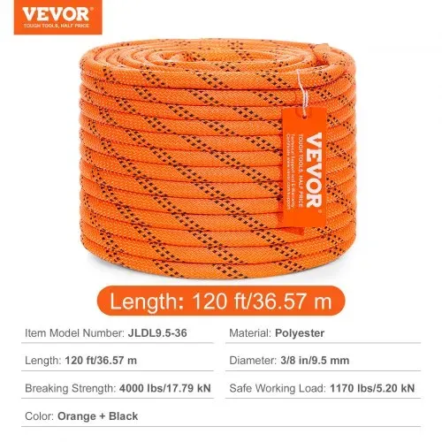 VEVOR Arborist Baumkletterseil, doppelt geflochten Polyester 0.95 cm (3/8 Zoll) x 36.6 m – Bild 6