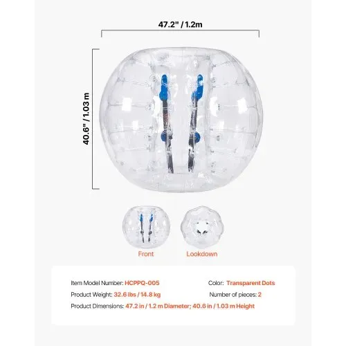 VEVOR aufblasbare Bumper-Bälle im 2er-Pack, 1,2 m Körper-Sumo-Zorb-Bälle für Teenager und Erwachsene, 0,8 mm dicke PVC-Menschenhamster-Blasenbälle für Team-Gaming-Spiele im Freien, Bumper-Bopper-Spiel – Bild 6