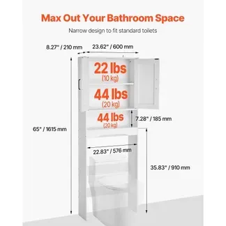 VEVOR Toilettenschrank Badezimmerschrank mit Doppeltür & verstellbarem Regal, platzsparender 3-stöckiger Badschrank über der Toilette mit offenem Regal, 600x210x1651 mm Aufbewahrungsschrank Weiß VEVOR Toilettenschrank Badezimmerschrank mit Doppeltür & verstellbarem Regal, platzsparender 3-stöckiger Badschrank über der Toilette mit offenem Regal, 600x210x1651 mm Aufbewahrungsschrank Weiß