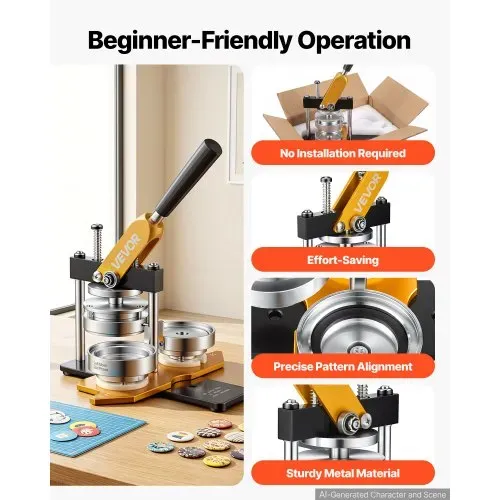 VEVOR Buttonmaschine 7,62cm Badge Punch Press Kit, Kinder DIY Geschenke Knopfmachermaschine, Button Herstellung Abzeichen mit 500 Stk. Button Teile & Kreisschneider & Zauberbuch – Bild 3