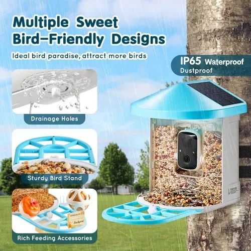 VEVOR Intelligenter Vogelfutterspender mit Kamera, 2K HD KI identifiziert über 10.000 Vogelarten, solarbetriebene Vogelbeobachtungskamera mit automatischer Aufnahme und sofortiger Benachrichtigung, kabelloses Outdoor-Geschenk für Vogelliebhaber (2 Solarmodule) – Bild 5
