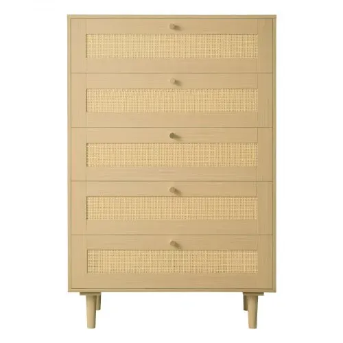 VEVOR Rattankommode Aufbewahrungsschrank mit 5 Schubladen & Metallgriffen & Holzbeinen, moderner Rattanschrank für Schlafzimmer Wohnzimmer Flur (70,2x40x106,5 cm) Kleidungsschrank Schubladenschrank – Bild 9