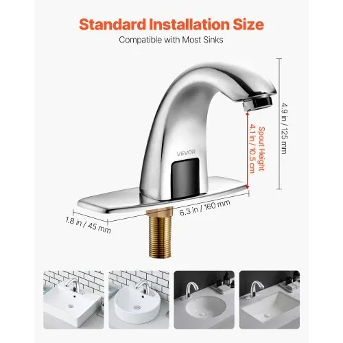 VEVOR berührungsloser Waschtischhahn (verchromtes Silber) Badezimmer, automatische Waschtischarmatur Spültischarmatur, batteriebetriebener Wasserhahn mit einstellbarer Temperatur, Sensorhahn – Bild 2