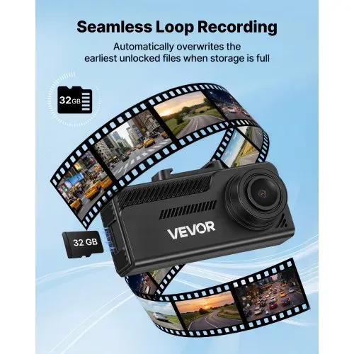 VEVOR 4K Dashcam Auto Vorne und Hinten, 1080p Dual-Autokamera mit Integriertem GPS G-Sensor und Speicherkarte (32 GB) 3,18 Zoll Bildschirm 129° + 125° Weitwinkel Loop-Aufnahme Parkmodus, Schwarz – Bild 2