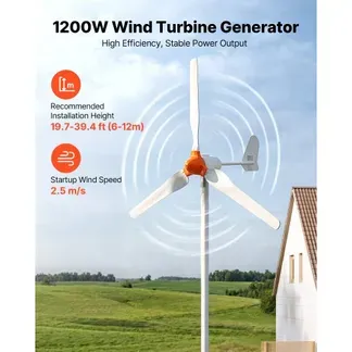 VEVOR 1200W 24V Horizontale Windkraftanlage mit Wind- & Solar-Hybridregler, 3 Rotorblätter, 3-Phasen-Wechselstrom, IP67 & Überladeschutz, MPPT- & PWM-Hybridregler, Windturbine für Wohnhaus RV & Marine VEVOR 1200W 24V Horizontale Windkraftanlage mit Wind- & Solar-Hybridregler, 3 Rotorblätter, 3-Phasen-Wechselstrom, IP67 & Überladeschutz, MPPT- & PWM-Hybridregler, Windturbine für Wohnhaus RV & Marine