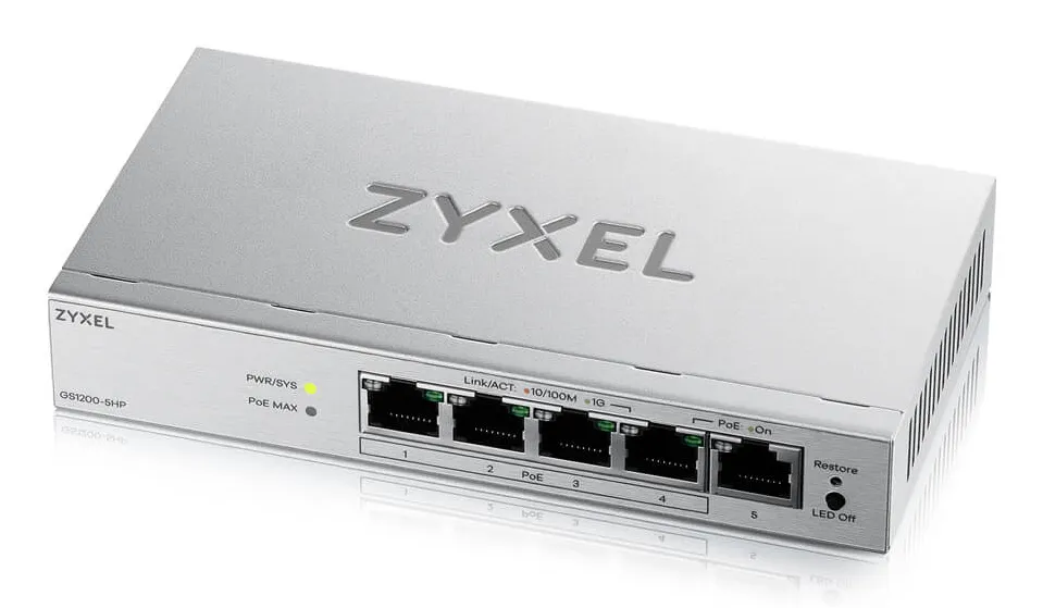Zyxel GS1200-5HPV3 Managed L2 Gigabit Ethernet (10/100/1000) Power over Ethernet (PoE) Desktop Grau Zyxel GS1200-5HPV3 Managed L2 Gigabit Ethernet (10/100/1000) Power over Ethernet (PoE) Desktop Grau