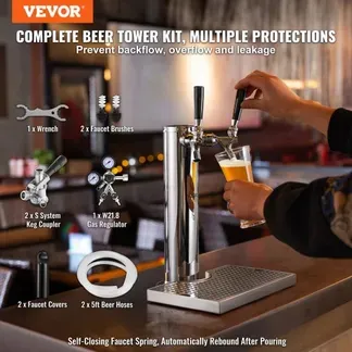 VEVOR Kegerator-Turm-Kit, Bier-Umrüstsatz mit 2 Zapfhähnen, Bier-Turmspender aus Edelstahl mit Doppelmessgerät W21.8-Regler und S-System-Fasskupplung, Bier-Tropfschale für Partys zu Hause VEVOR Kegerator-Turm-Kit, Bier-Umrüstsatz mit 2 Zapfhähnen, Bier-Turmspender aus Edelstahl mit Doppelmessgerät W21.8-Regler und S-System-Fasskupplung, Bier-Tropfschale für Partys zu Hause