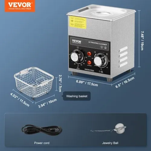 VEVOR 2 L Ultraschallreiniger mit Heiztimer & Korb professionelle digitale Ultraschall Reinigungsgeräte, 60 W Reinigungsmaschine für Uhreninstrumente Brillen Münzen Metallteile Werkzeuge Silber – Bild 6