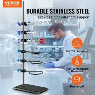 VEVOR Laborständer-Unterstützung, Labor-Retorten-Stützständer 1 Satz, Laborständer aus Stahl mit 60 cm Stab & 210,82 x 135 mm Gusseisenbasis, inkl. Kolbenklemmen, Bürettenklemmen und Kreuzklemmen VEVOR Laborständer-Unterstützung, Labor-Retorten-Stützständer 1 Satz, Laborständer aus Stahl mit 60 cm Stab & 210,82 x 135 mm Gusseisenbasis, inkl. Kolbenklemmen, Bürettenklemmen und Kreuzklemmen