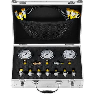 VEVOR Hydraulikdruck-Testset, 250 / 400 / 600 bar, 3 Messgeräte, 9 Prüfkupplungen, 3 Prüfschläuche, Bagger-Hydraulik-Testmessgeräte-Set mit Tragbarer Tragetasche für Bagger, Traktoren, Baumaschinen VEVOR Hydraulikdruck-Testset, 250 / 400 / 600 bar, 3 Messgeräte, 9 Prüfkupplungen, 3 Prüfschläuche, Bagger-Hydraulik-Testmessgeräte-Set mit Tragbarer Tragetasche für Bagger, Traktoren, Baumaschinen