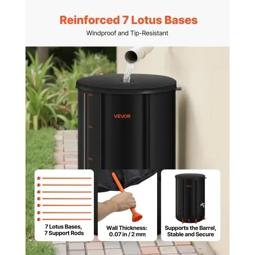 VEVOR Regentonne faltbar, 380 L tragbares Regenfass, Regenwassertank, 1000D PVC-Regenwassersammelsystem, Wassertank, Regenwassertonne mit Zapfhahn und Überlaufset, Schwarz – Bild 2