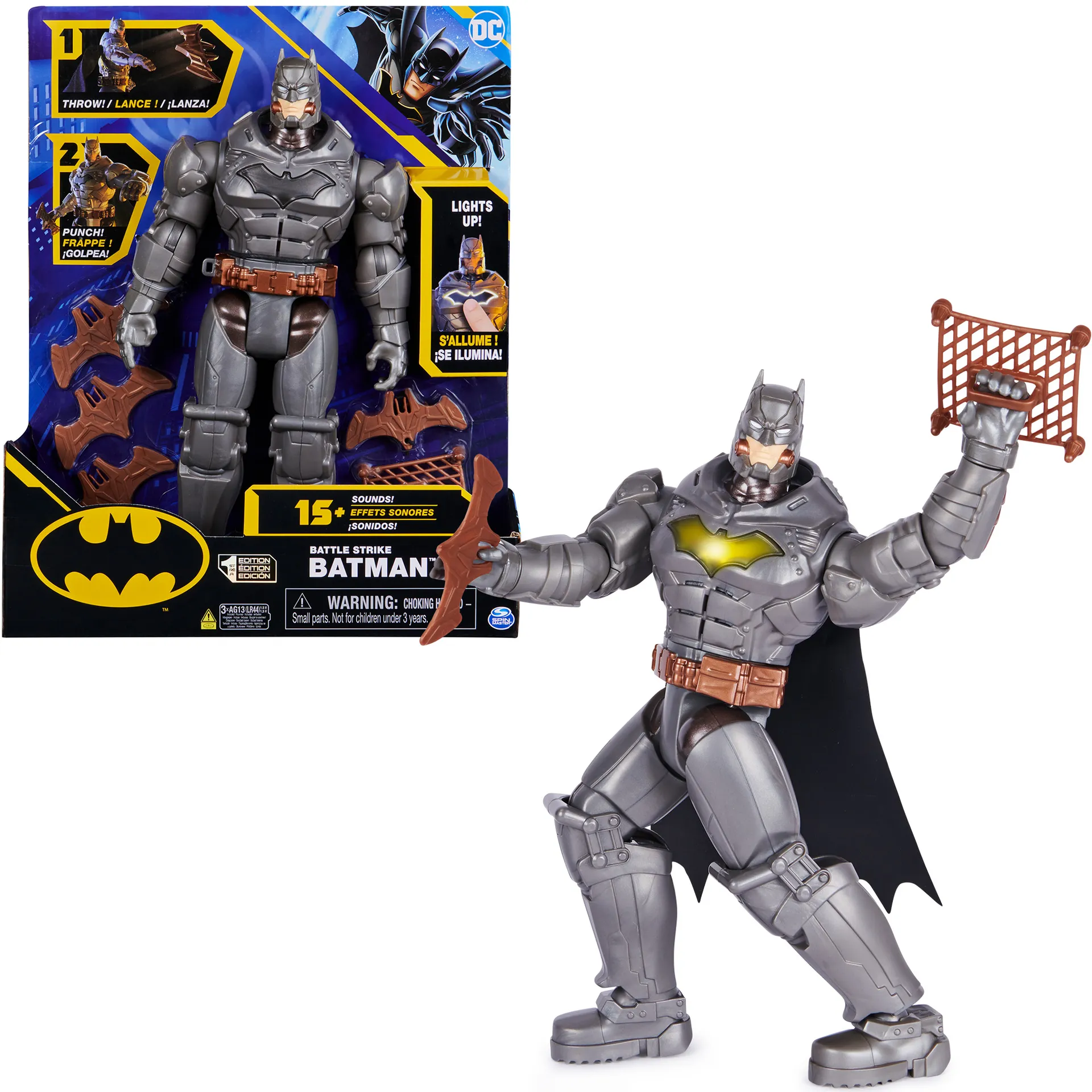 DC Comics Batman 30cm Deluxe – Actionfigur mit Schlag- und Wurffunktion, 5 Ausrüstungsgegenständen, Licht- und Soundeffekten DC Comics Batman 30cm Deluxe – Actionfigur mit Schlag- und Wurffunktion, 5 Ausrüstungsgegenständen, Licht- und Soundeffekten