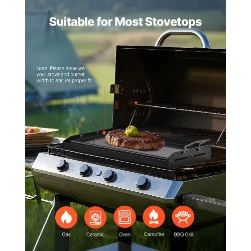 VEVOR Grillplatte Grillpfanne Karbonstahl universelle rechteckige Platte (605 x 360 mm) mit flacher Oberseite, Gasgrill-Grillplatte für BBQ-Grill Teppanyaki, tragbares Familienkochgeschirr mit Griff – Bild 5