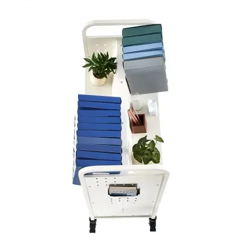 VEVOR Bücherwagen, 150kg Tragkraft, Bibliothekswagen, 97x51,5x122,5cm, Doppelseitiges W-förmiges Bücherregal mit Doppelbremsrollen, Bücherregalwagen für Wohnzimmer, Büro, Schule, Weiß – Bild 8