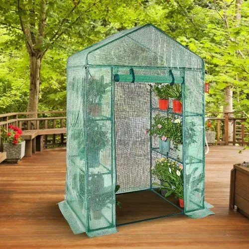 VEVOR Foliengewächshaus 141x74,5x205cm Tomatengewächshaus 15kg Tragfähigkeit Treibhaus Gartenhaus Frühbeet PE-Material Stahlrohr Tomatenhaus Gemüse Gewächshaus mit 4 Regalen Pflanzenhaus – Bild 7
