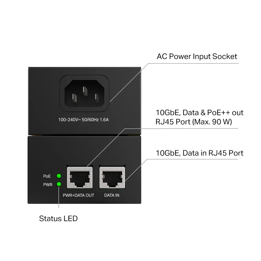 TP-Link - POE380S - PoE++ Injector Adapter PORT: 1× 10 Gigabit PoE Port – Bild 3
