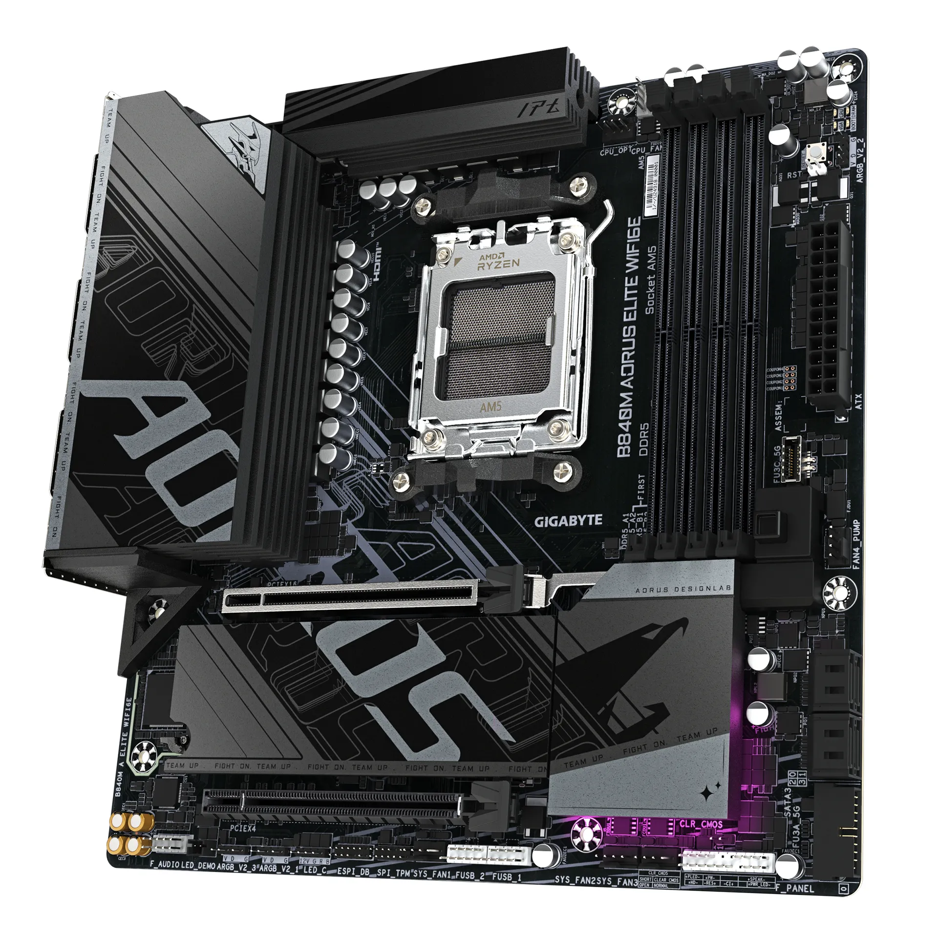 GIGABYTE B840M AORUS ELITE WIFI6E Mainboard – AMD Ryzen 9000 Prozessoren, 10+2+2 Phasen VRM, bis zu 8200 MHz DDR5 (O.C.), 2 x M.2 PCIe 4.0, Wi-Fi 6E, 2.5 GbE LAN, USB 3.2 Gen 2 – Bild 4
