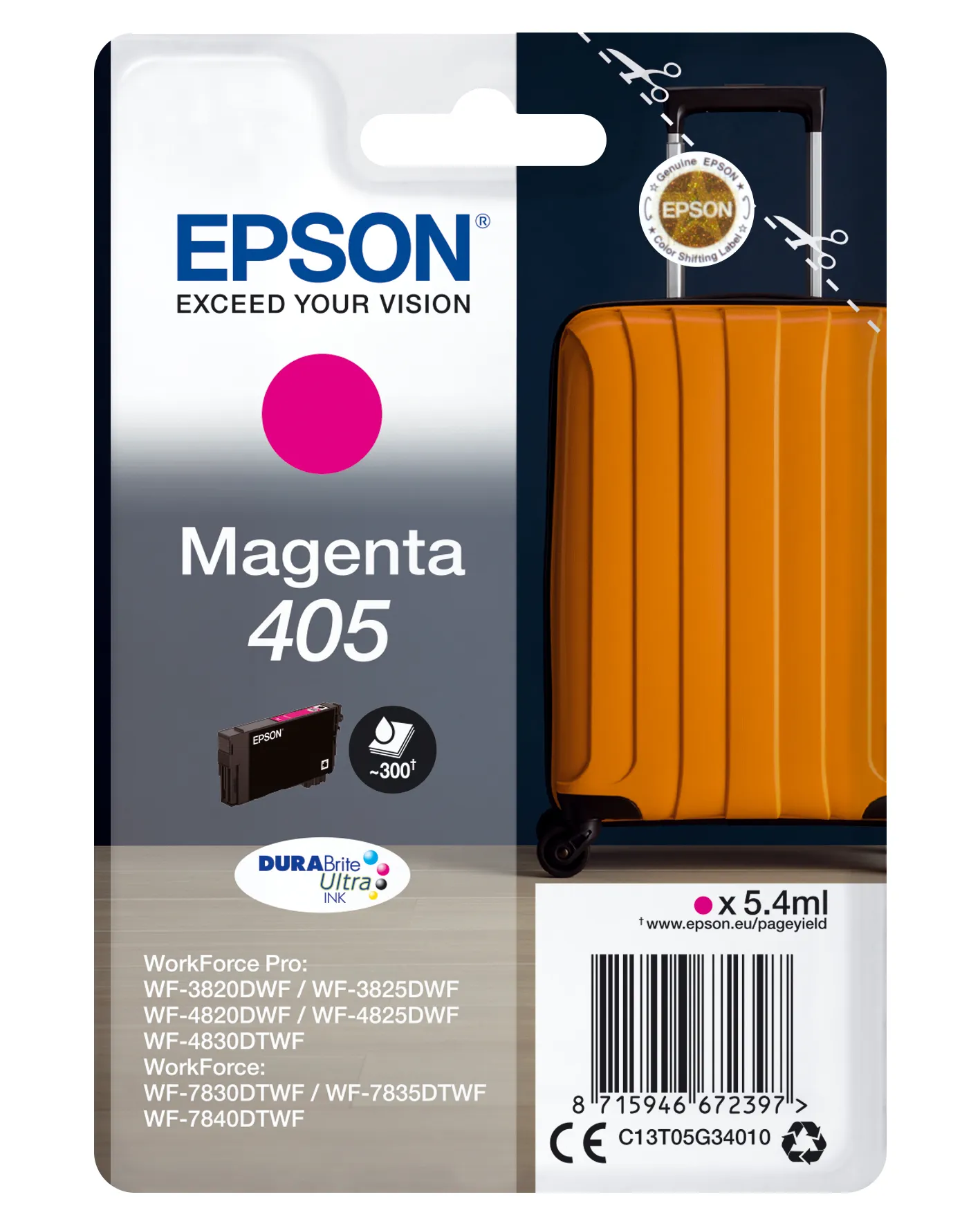 Epson Singlepack Magenta 405 DURABrite Ultra Ink Epson Singlepack Magenta 405 DURABrite Ultra Ink