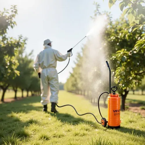 VEVOR Drucksprüher, Sprühgerät, Industrieller Betonsprüher mit Rolle, 13,2 L Edelstahlsprüher, Hochleistungs-Pumpsprüher, inkl. Schläuche, 2 Messingdüsen, ideal für Bau, Rasen und Garten – Bild 7