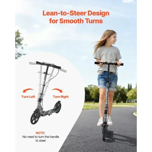 VEVOR Scooter (2 Räder) für Kinder ab 8 Jahren, Cityroller Kinderroller Straßenroller mit höhenverstellbarem Lenker & rutschfestem Deck & Handbremse, faltbarer Tretroller bis zu 100 kg, Grau – Bild 3