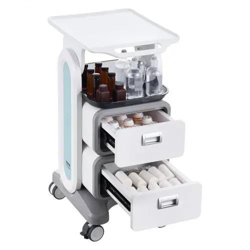 VEVOR Laborwagen mit 3 Ebenen, Laborwagen mit 2 Schubladen und 1 oberen Ablage, mobiler medizinischer Wagen aus ABS-Material, Laborrollwagen mit 4 leisen Rädern für Labor, Klinik, Krankenhaus, Salon, weiß – Bild 10