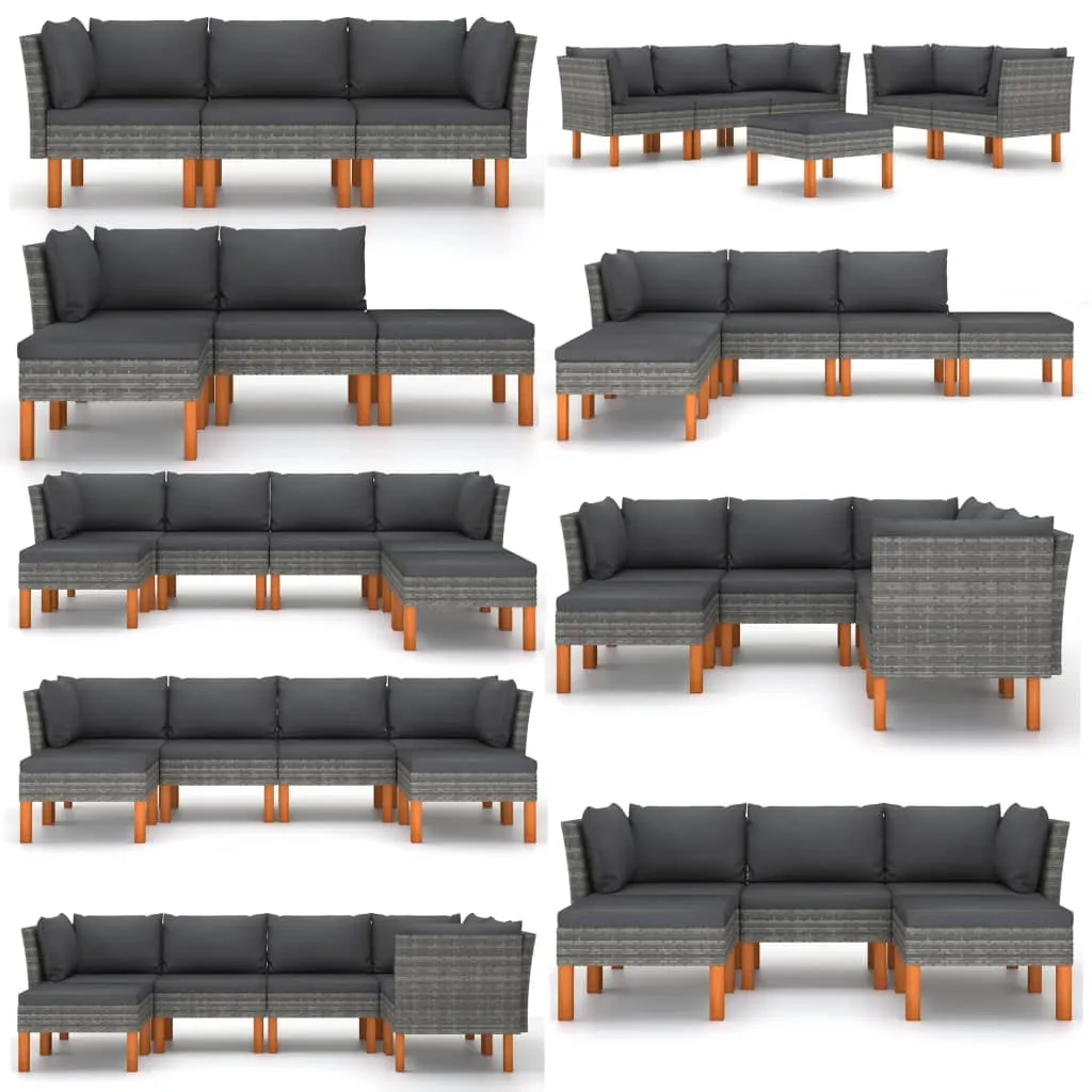 vidaXL Mittelsofas 2 Stk. Poly Rattan und Eukalyptus Massivholz – Bild 8