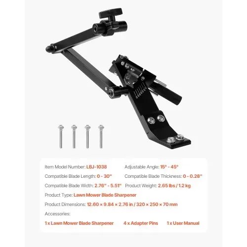 VEVOR Rasenmäher Klingenschärfer, 15°-45° verstellbar, Messerschärfer für Rasenmäher mit 4 Adapterstiften, Kugellagerdesign und 25 mm vergrößertem Griff, zur Verwendung mit Winkelschleifer – Bild 6
