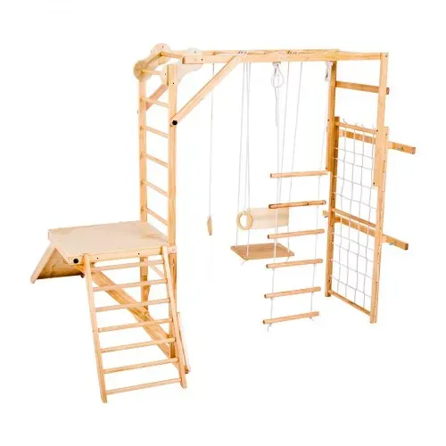 VEVOR Indoor Spielplatz Klettergerüst (8 in 1), 100 kg belastbares Montessori-Kletterspielzeug-Set mit Rutschen/Schaukeln/Klettergerüst/Turnringen/Holz-/Strickleiter/Kletternetz/Stange – Bild 10
