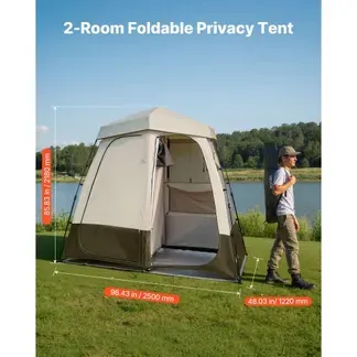 VEVOR Duschzelt mit 2 Räumen, Toilettenzelt (250x122x218 cm) mit Sichtschutz, Umkleidezelt inkl. Heringen & Seilen & Tragetasche & Querstange, aus 150D Oxford-Gewebe für Camping Strand Angeln Khaki VEVOR Duschzelt mit 2 Räumen, Toilettenzelt (250x122x218 cm) mit Sichtschutz, Umkleidezelt inkl. Heringen & Seilen & Tragetasche & Querstange, aus 150D Oxford-Gewebe für Camping Strand Angeln Khaki