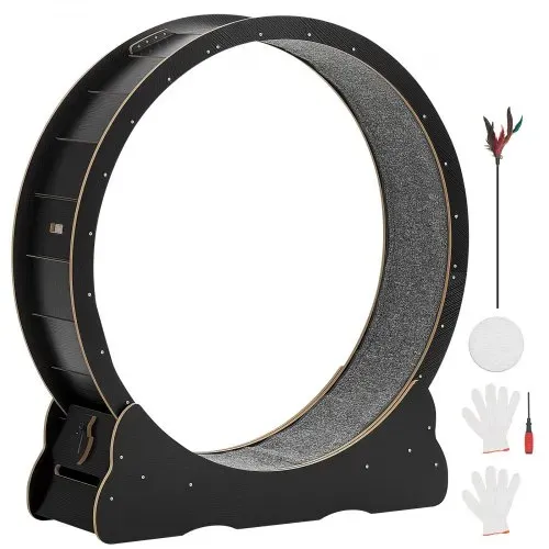 VEVOR Katzenlaufrad, 1080 mm Innendurchmesser, Laufrad aus Holz für 8,6-12,7 kg Katzen, Katzenlaufband mit Teppichlauffläche & Verriegelungsmechanismus, leises Spielzeug für Wohnungkatzen, Schwarz – Bild 8