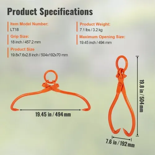VEVOR Holzrückezange, 45,72 cm, 2-Klauen-Holzhebezange, strapazierfähig, 350,17 kg – Bild 6